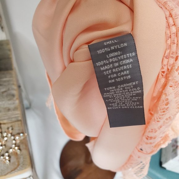 Peach Pink Sharagano Lace Midi Dress - Sz 6 (NWT) - Picture 11 of 15